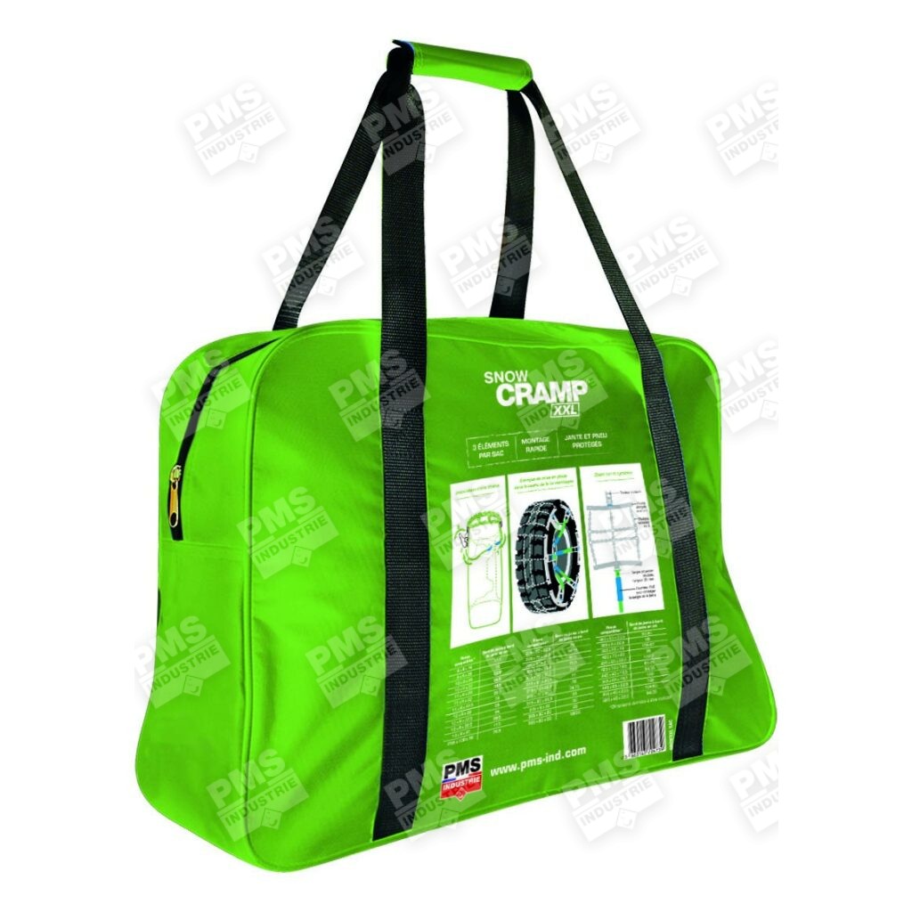 Dos du sac de transport des Snowcramp XXL, chaines camion loi montagne